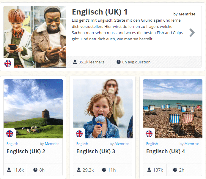 Memrise Kursübersicht Englisch