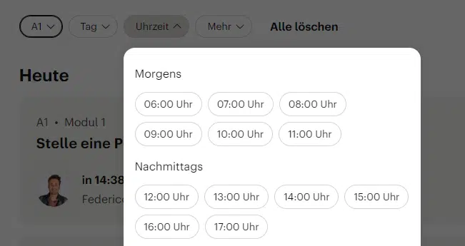 Unterrichtsstunden bei Babbe Live planen / Filtermöglichkeiten
