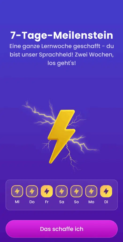 Anzahl der Lerntage (Streak) bei Mondly